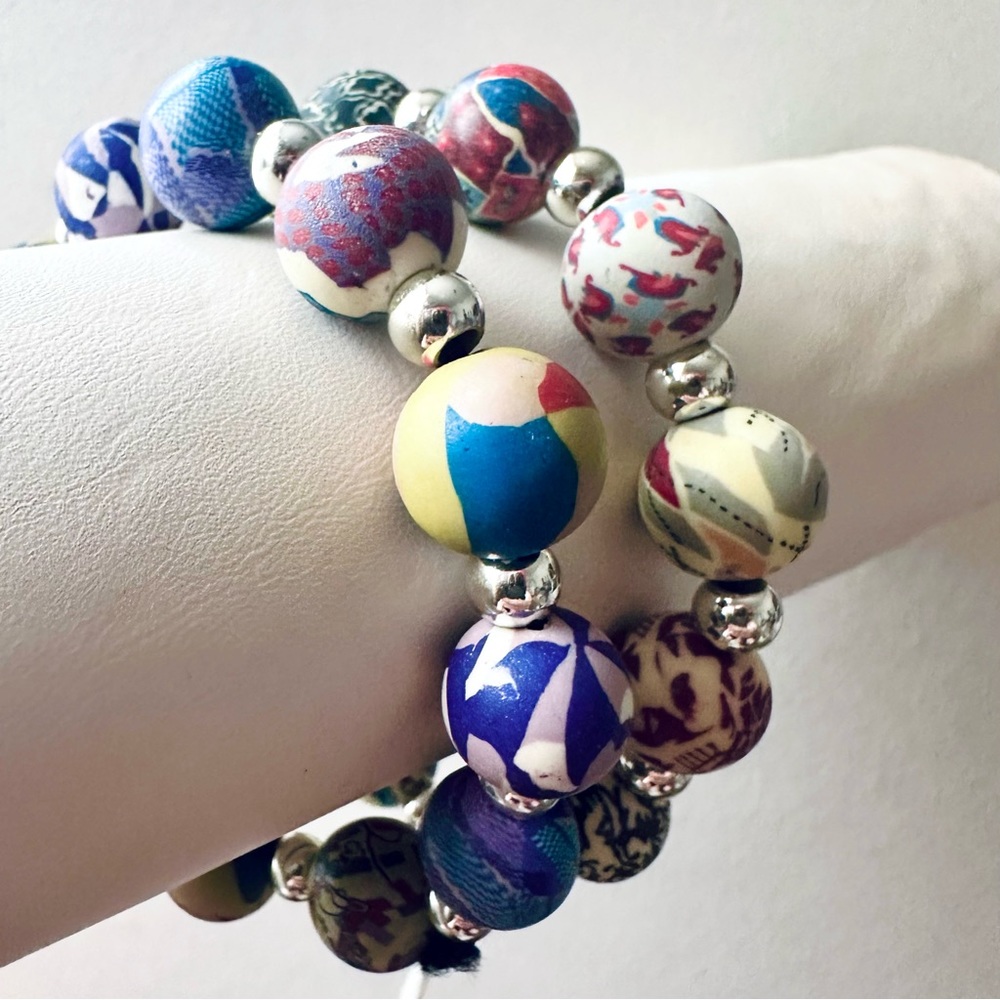 Viva Beads Chunky Silver Clay Handmade Set of Two Bracelets NWT